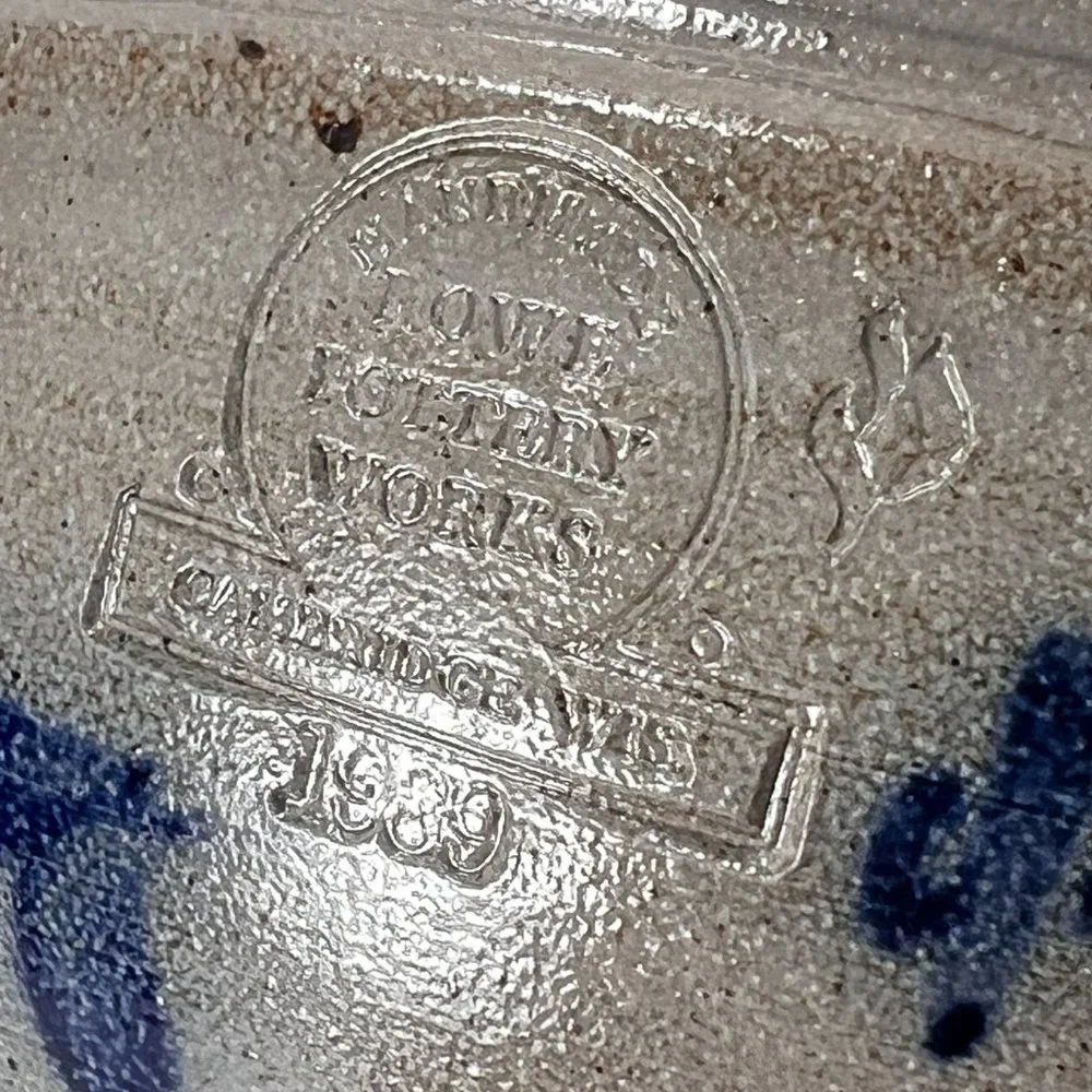 Vtg Rowe Pottery Works Butter Dish Crock Lid Stoneware Salt Glazed 80s